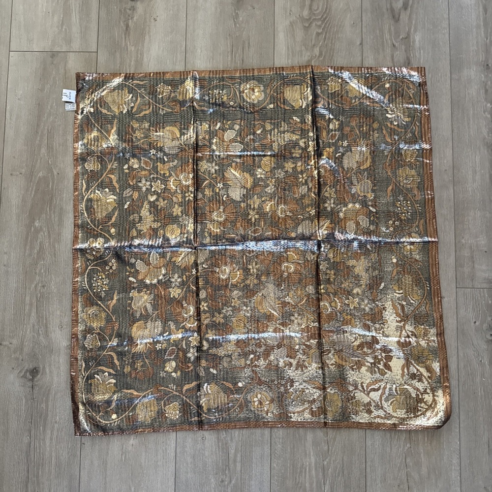 Oscar de la Renta Women's Black Gold Cream Floral  Scarf 30"x30"
